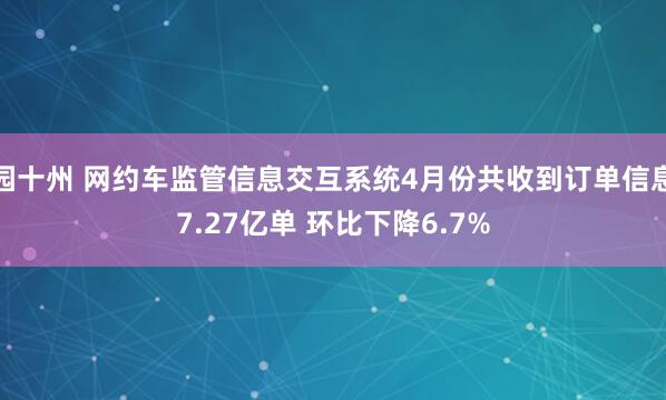 园十州 网约车监管信息交互系统4月份共收到订单信息7.27亿单 环比下降6.7%