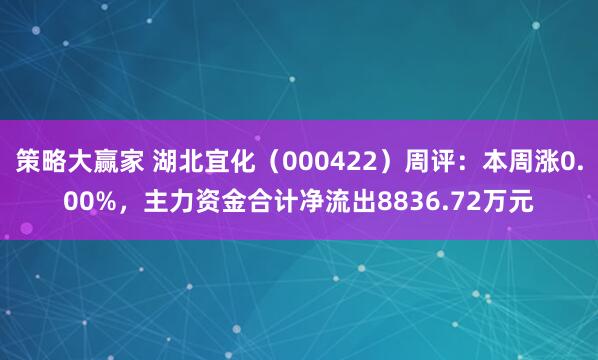 策略大赢家 湖北宜化（000422）周评：本周涨0.00%，主力资金合计净流出8836.72万元
